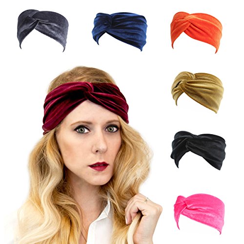 Velvet Elastic Headband, 7 Pcs Women's Adjustable Twisted Soft Turban Tribal ...