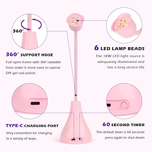 UV LED Nail Lamp, Portable Mini Nail Dryer, 360° Rotatable Hands Free Quick G...