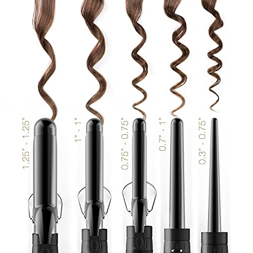 5 in 1 Professional Curling Iron and Wand Set - 0.3 to 1.25 Inch Interchangea...
