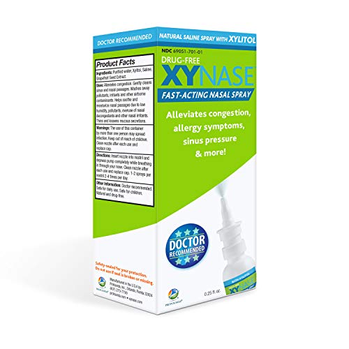 Xynase® Natural Saline Nasal Spray with Xylitol - Relieves Nasal Congestion, ...