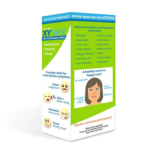 Xynase® Natural Saline Nasal Spray with Xylitol - Relieves Nasal Congestion, ...