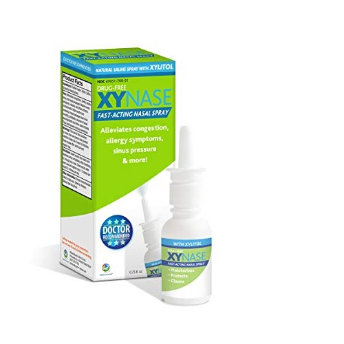 Xynase® Natural Saline Nasal Spray with Xylitol - Relieves Nasal Congestion, ...