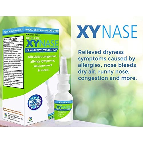Xynase® Natural Saline Nasal Spray with Xylitol - Relieves Nasal Congestion, ...