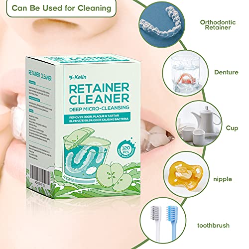 Y-Kelin Retainer and Denture Cleaner 120 Tablets for 4 Months Removes Stains ...
