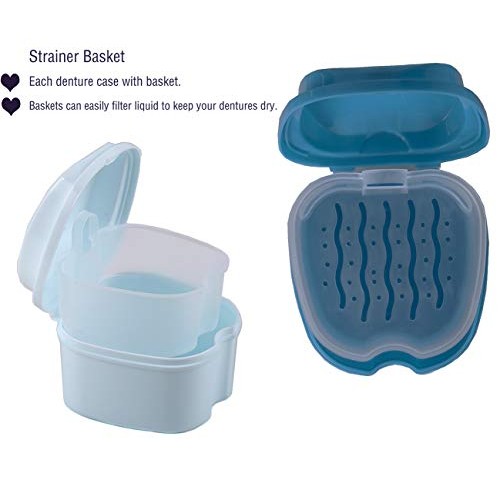 Denture Case,Denture Cup with Strainer,Denture Bath Box False Teeth Storage B...