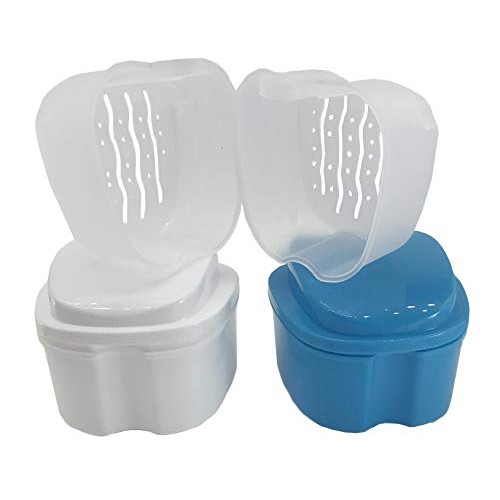 Denture Case,Denture Cup with Strainer,Denture Bath Box False Teeth Storage B...