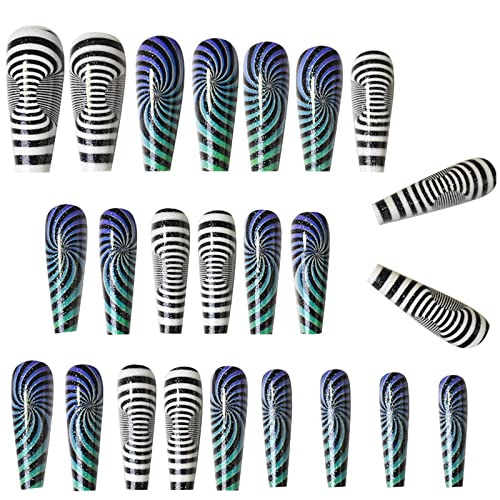 24 PCS Long Smooth Coffin Flash Fake Nails, 8 Styles Removable Glitter False ...