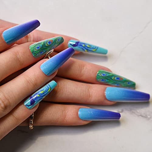 24 PCS Long Smooth Coffin Flash Fake Nails, 8 Styles Removable Glitter False ...