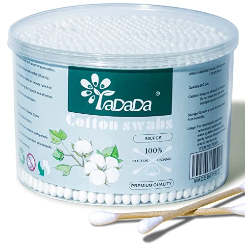 YADADA Cotton Swabs 500 Count,Biodegradable & Organic Strong Wooden Sticks Co...