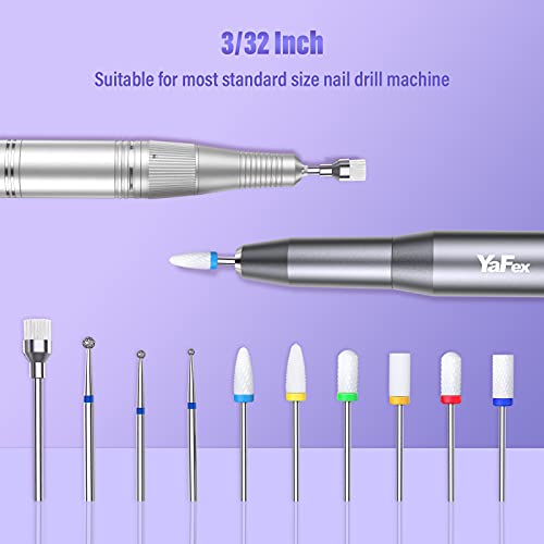 10pcs Professional Ceramic Nail Drill Bits Set - YaFex 3/32'' Diamond Carbide...
