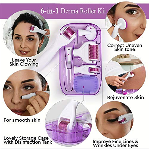 6 in 1 Derma Roller Kit for Face and Body - 0.25mm and 0.3mm Micro Needle Der...