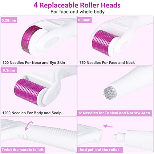 6 in 1 Derma Roller Kit for Face and Body - 0.25mm and 0.3mm Micro Needle Der...