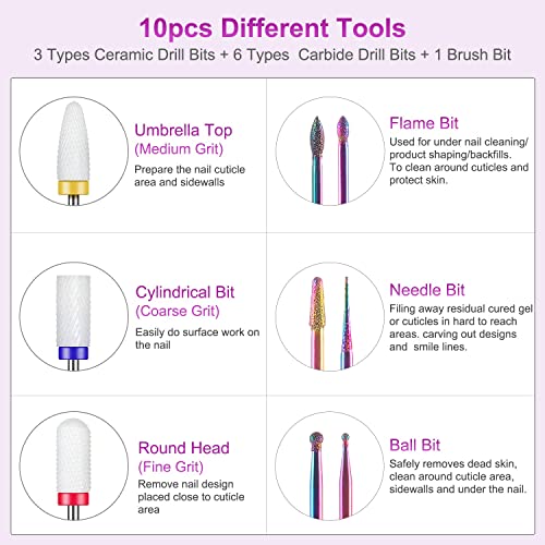 Cuticle Nail Drill Bits Set - YaFex 10 Pcs 3/32 Inch Professional Diamond Car...
