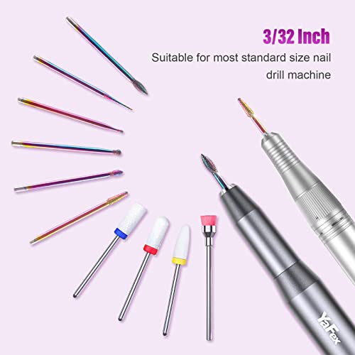 Cuticle Nail Drill Bits Set - YaFex 10 Pcs 3/32 Inch Professional Diamond Car...