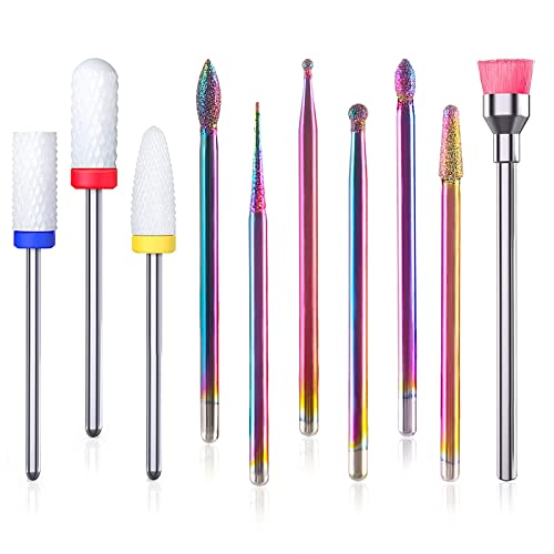 Cuticle Nail Drill Bits Set - YaFex 10 Pcs 3/32 Inch Professional Diamond Car...