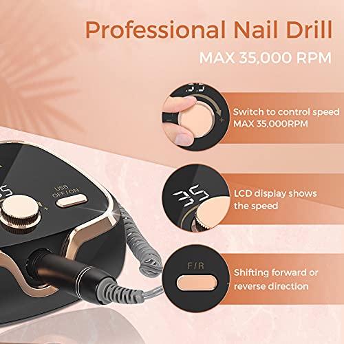 YaFex Nail Drill, 35000 RPM Professional Nail Drill Machine - Electric Nail F...