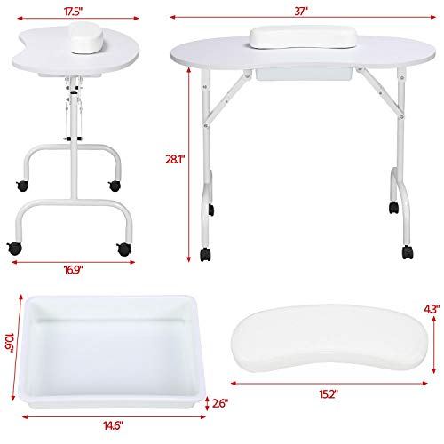 Yaheetech 37-inch Portable & Foldable Manicure Table Nail Technician Desk Wor...