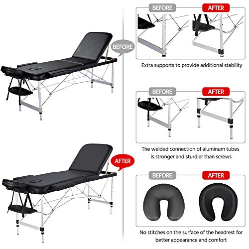 Yaheetech Portable Massage Table 3 Folding Massage Bed Aluminium Frame Lightw...