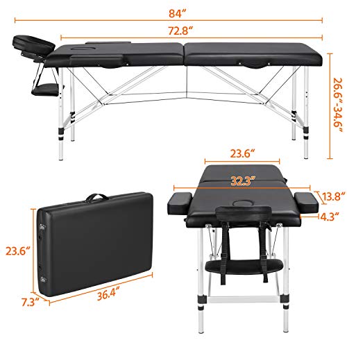Yaheetech Portable Massage Table 84inch Massage Bed Aluminium Height Adjustab...