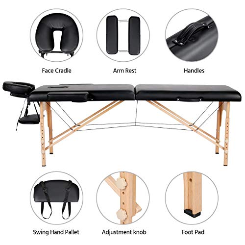 Yaheetech Professional Portable Massage Table Wooden Folding Spa Bed Height A...