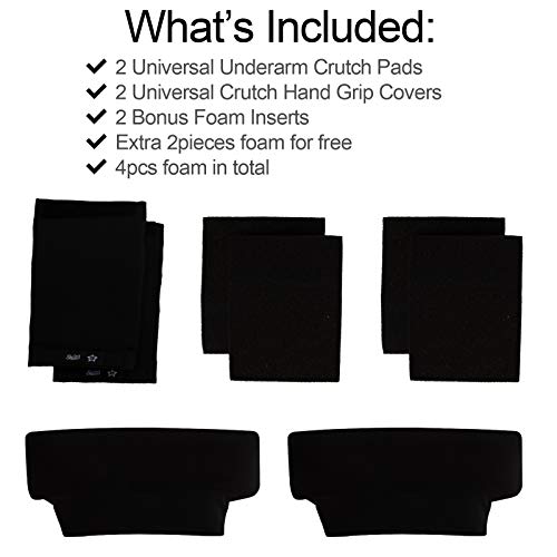 Unisex Underarm Padded Covers and Hand Grip Foam Pads Fits Standard Crutch fo...