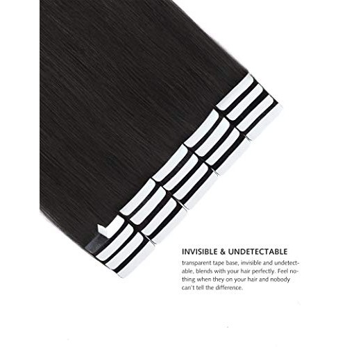Yamel Tape In Hair Extensions Human Hair Natural Black Hair Extensions 20 Inc...
