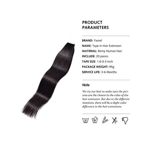 Yamel Tape In Hair Extensions Human Hair Natural Black Hair Extensions 20 Inc...
