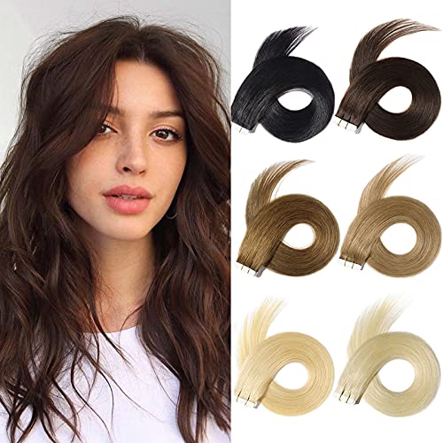 Yamel Tape In Hair Extensions Human Hair Natural Black Hair Extensions 20 Inc...