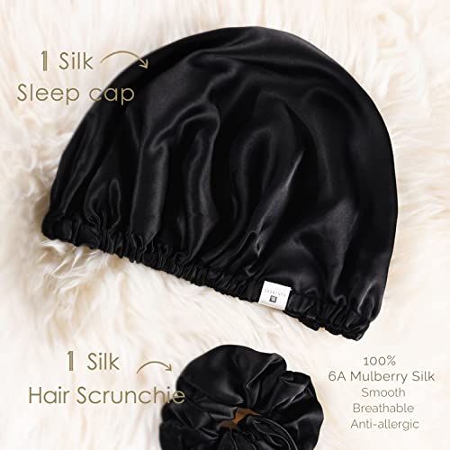 YANIBEST 22 Momme 100% Mulberry Silk Sleep Cap Silk Bonnet for Women - Natura...