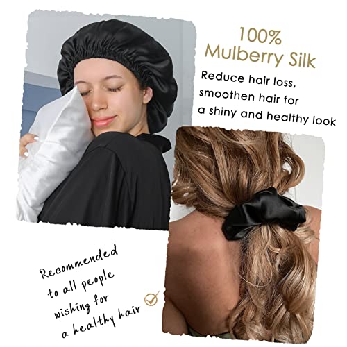 YANIBEST 22 Momme 100% Mulberry Silk Sleep Cap Silk Bonnet for Women - Natura...