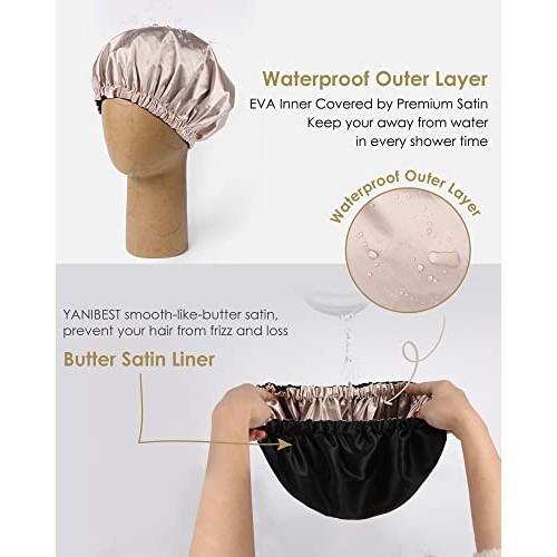 YANIBEST Shower Cap for Women - Hair Satin Bonnet Shower Cap for Men Waterpro...