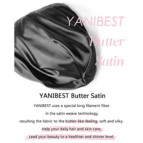 YANIBEST Silk Satin Bonnet Hair Cover Sleep Cap - Black Adjustable Stay on Si...