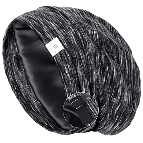 YANIBEST Silk Satin Bonnet Hair Cover Sleep Cap - Black Adjustable Stay on Si...