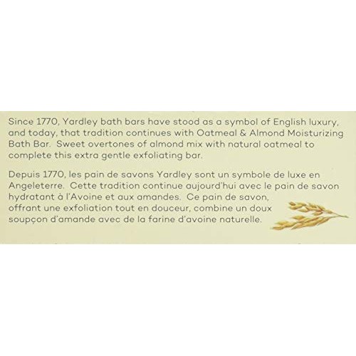 Yardley Oatmeal and Almond Bar Soap, Oatmeal & Almond, 4.25 Ounce