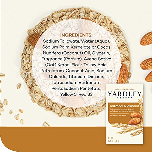 Yardley Oatmeal and Almond Bar Soap, Oatmeal & Almond, 4.25 Ounce