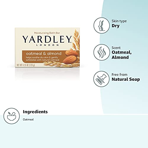 Yardley Oatmeal and Almond Bar Soap, Oatmeal & Almond, 4.25 Ounce