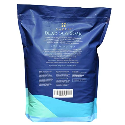 Yareli Dead Sea Bath & Foot Soak, Unscented Magnesium Bath Salt Flakes, Stron...