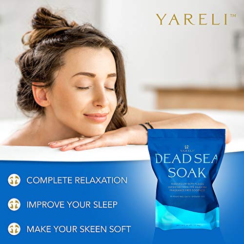Yareli Dead Sea Bath & Foot Soak, Unscented Magnesium Bath Salt Flakes, Stron...