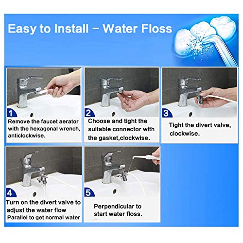Water Flosser for Family Use 3 Jet Tips & 3 Toothbrush for Faucet & Shower, O...