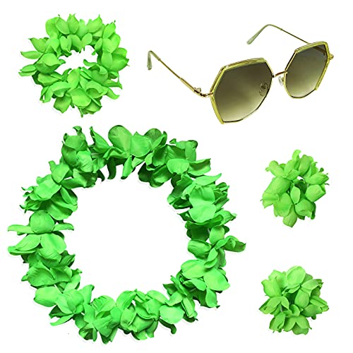 4 Pcs Hawaiian Leis Luau Tropical Headband Flower Crown Wreath Wristbands Eye...