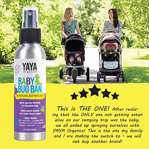 YAYA ORGANICS Baby Bug Ban Spray + Wipe Bundle - All-Natural Repellent Made w...