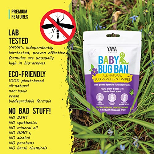 YAYA ORGANICS Baby Bug Ban Spray + Wipe Bundle - All-Natural Repellent Made w...