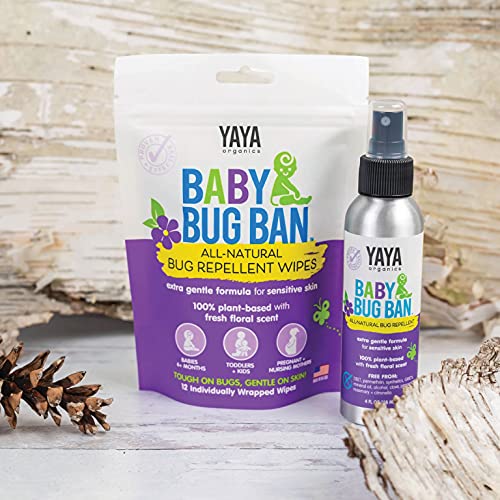 YAYA ORGANICS Baby Bug Ban Spray + Wipe Bundle - All-Natural Repellent Made w...