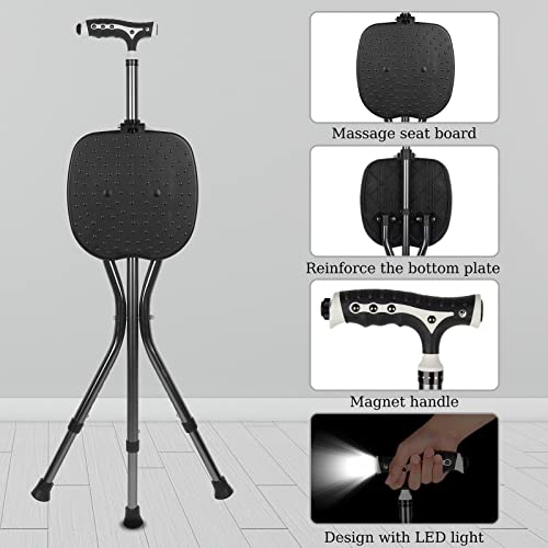 Hold 440 lbs Cane with Seat Combo Aluminum Alloy Portable LED Folding Walking...