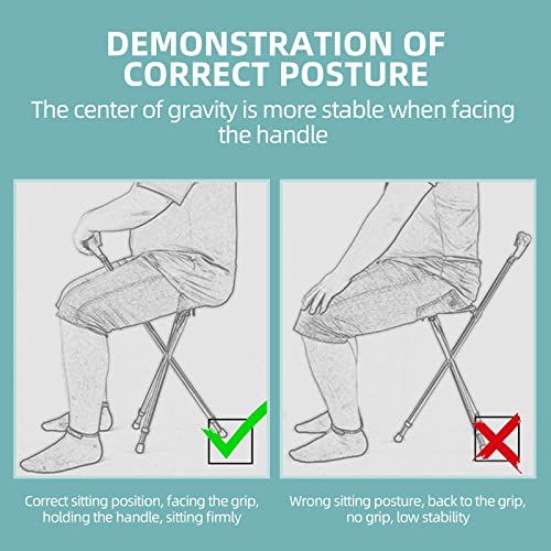 Hold 440 lbs Cane with Seat Combo Aluminum Alloy Portable LED Folding Walking...