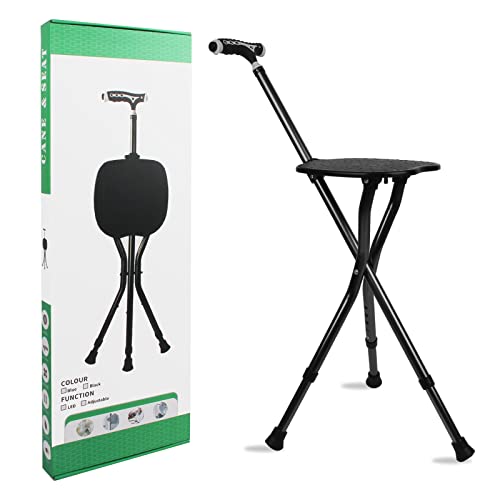 Hold 440 lbs Cane with Seat Combo Aluminum Alloy Portable LED Folding Walking...