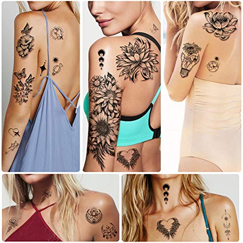 40 sheets Waterproof Temporary Tattoos Flowers Rose Butterfly Fake Tattoo Mix...