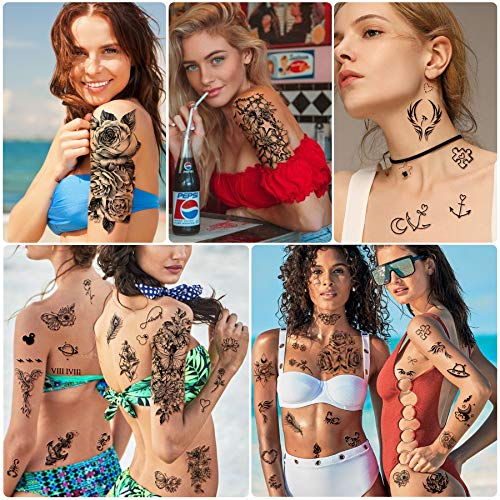 40 sheets Waterproof Temporary Tattoos Flowers Rose Butterfly Fake Tattoo Mix...