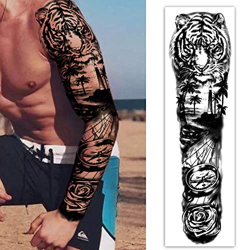 Extra Large waterproof Temporary Tattoos 8 Sheets Full Arm Fake Tattoos and 8...
