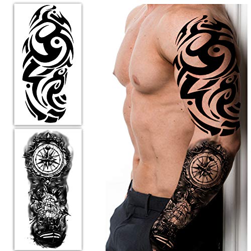 Extra Large waterproof Temporary Tattoos 8 Sheets Full Arm Fake Tattoos and 8...
